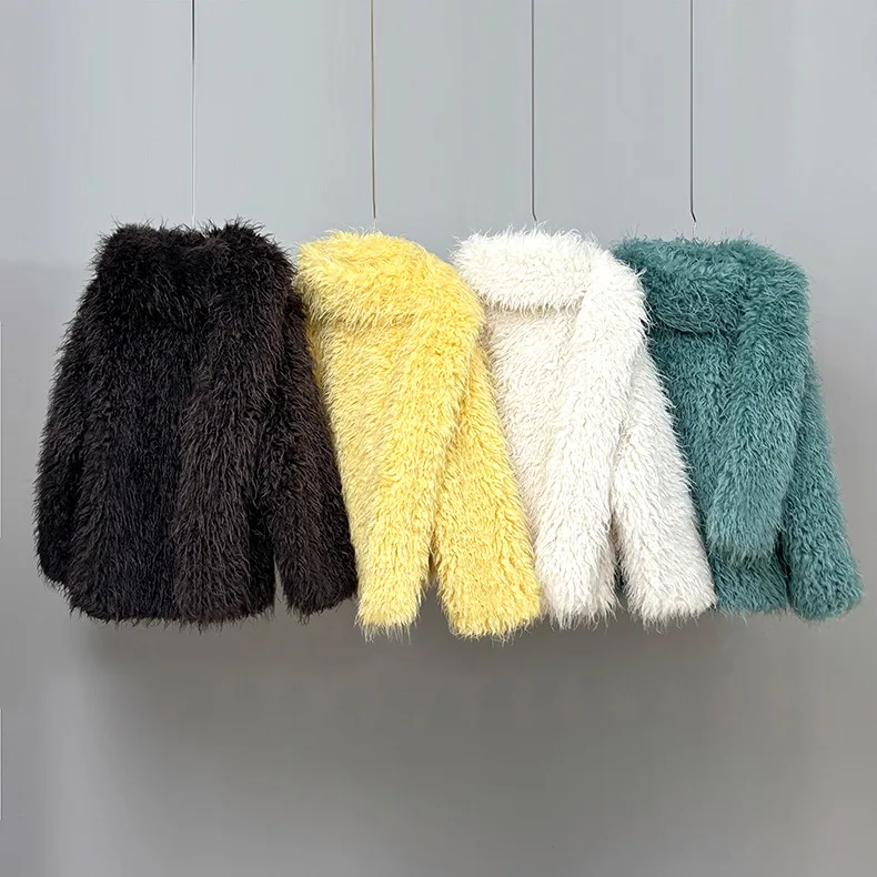 Faux Fur Coats Women Solid Fur Jacket Oversize Scarf Round Neck Long Sleeve Open Stitch Thick Warm Fur Casual 2025 Autumn Winter