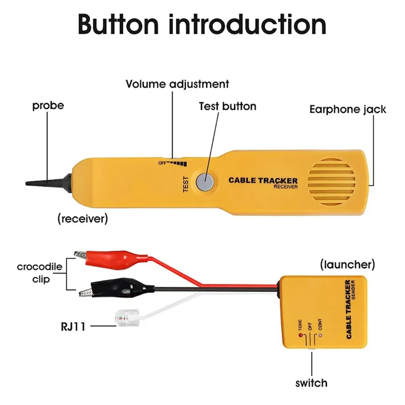 Wire Tracer Circuit Tester w/Tone Generator Probe Kit Cable Signal Locator Tester Alligator Clips RJ11 Plug Finding Tool Finder