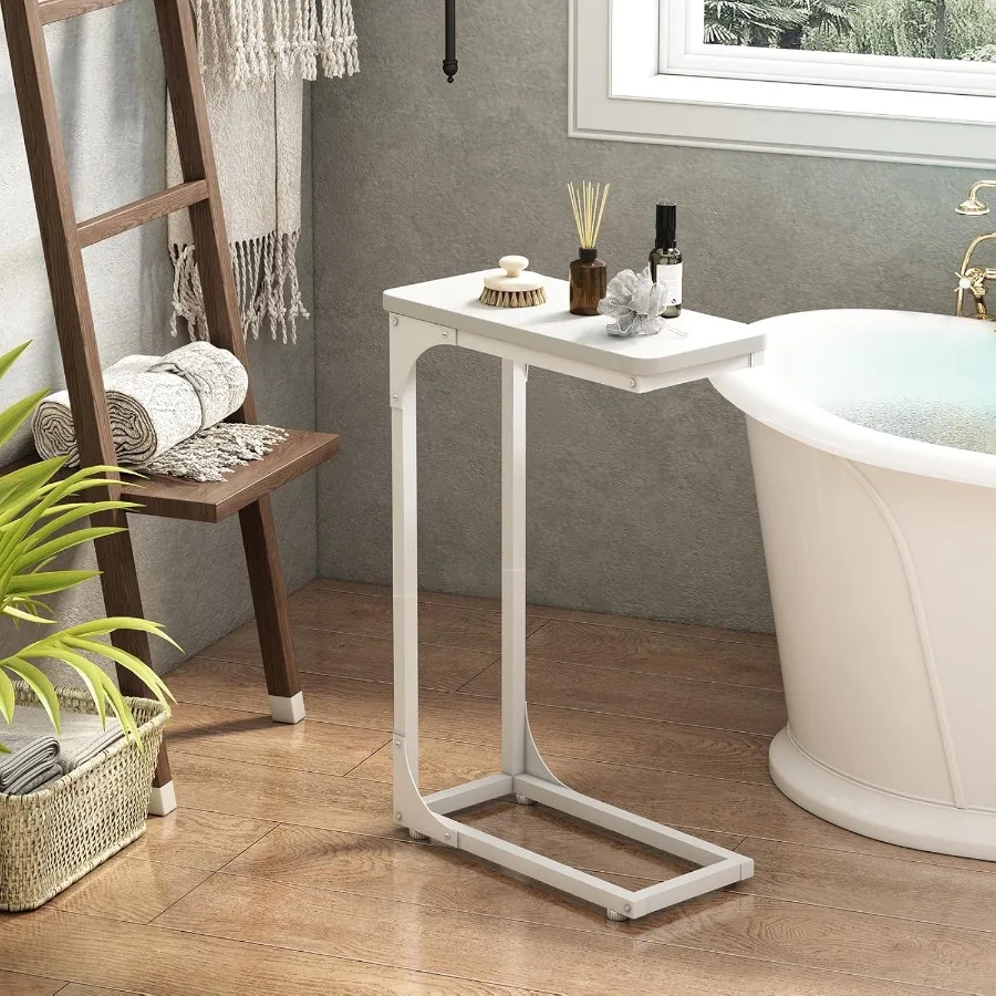 طقم طاولة جانبية ضيقة على شكل حرف C مكون من مجموعتين من غرف المعيشة وطاولات صينية أريكة نحيفة ورقيقة وصغيرة وحديثة بعرض 7 بوصة باللون الأبيض 017-18 وات