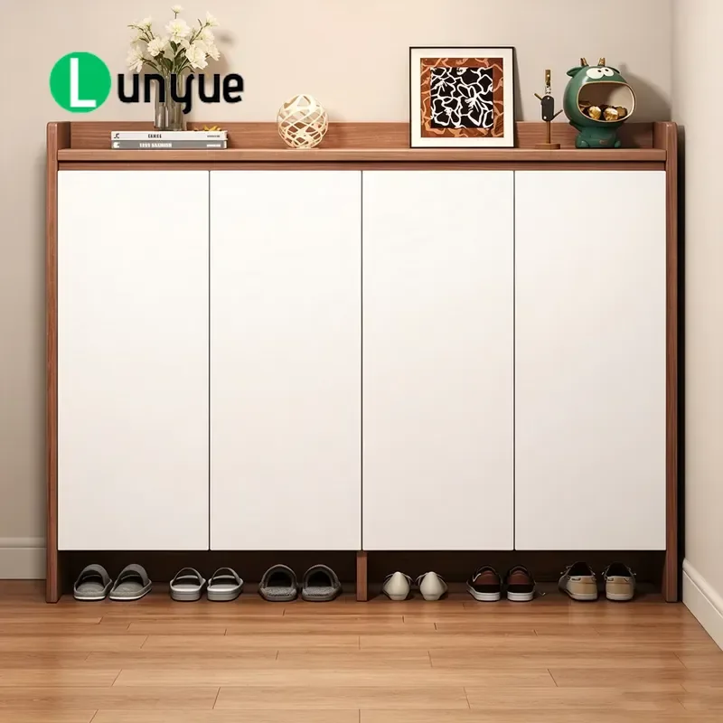 New Chinese Style Solid Wood Shoe Cabinet Large Capacity Dust Proof Integrated Shoe Rack For Home Entrance Hallway Storage