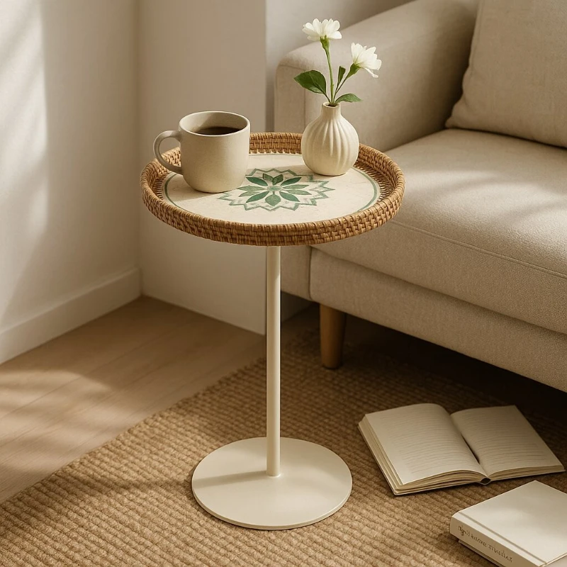 

Nordic Iron Art Small Side Table round Coffee Table Bedroom Nightstand Modern Mobile Corner Table for Living Room