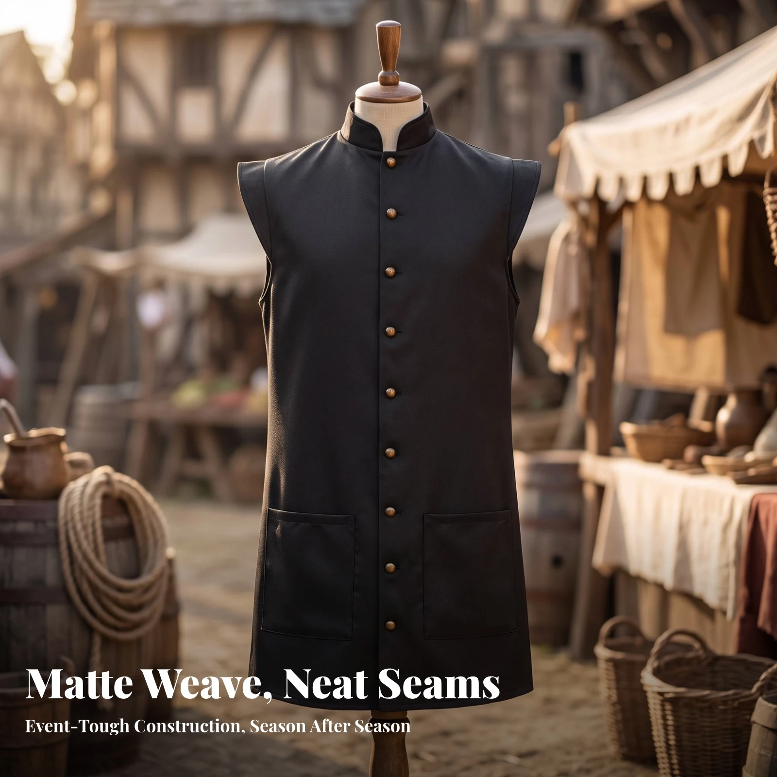 Long Vest Button-up Sleeveless Vest Waistcoat Lightweight Clothing Machine Washable for Cosplayers, Cosplay