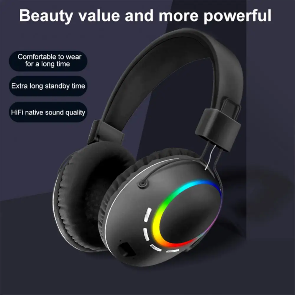 

Wireless Headphone Rgb Luminous Noise Cancelling Foldable For Mobile Phones Laptops Gaming Headphones Earphones Support Tf Card