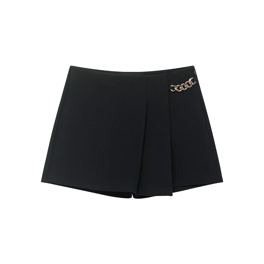 Asymmetrical Chain Short Skirts for Women Spring Autumn Fashion Mini Solid Color Skirt Shorts American Daily Commute Skirts