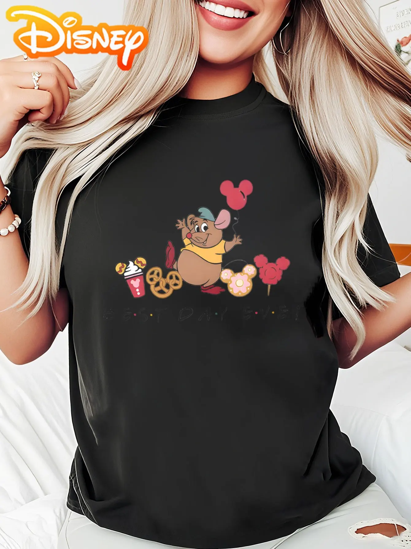 

Футболка Disney Cute Mouse — легкая, дышащая, свободная и повседневная, с принтами из воздушных шаров и закусок