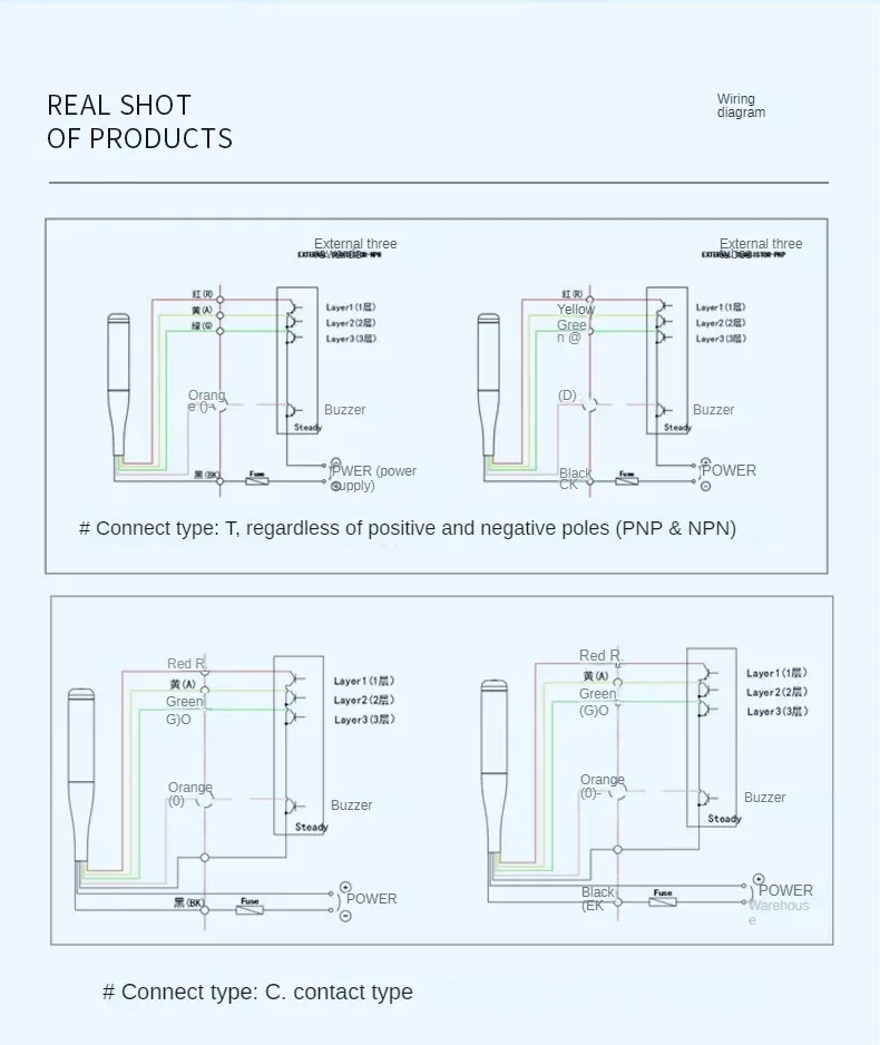 New LED Three Color Warning Light Machine Tool Signal Light Alarm Indicator Light Audible and Visual Alarm Foldable 24V