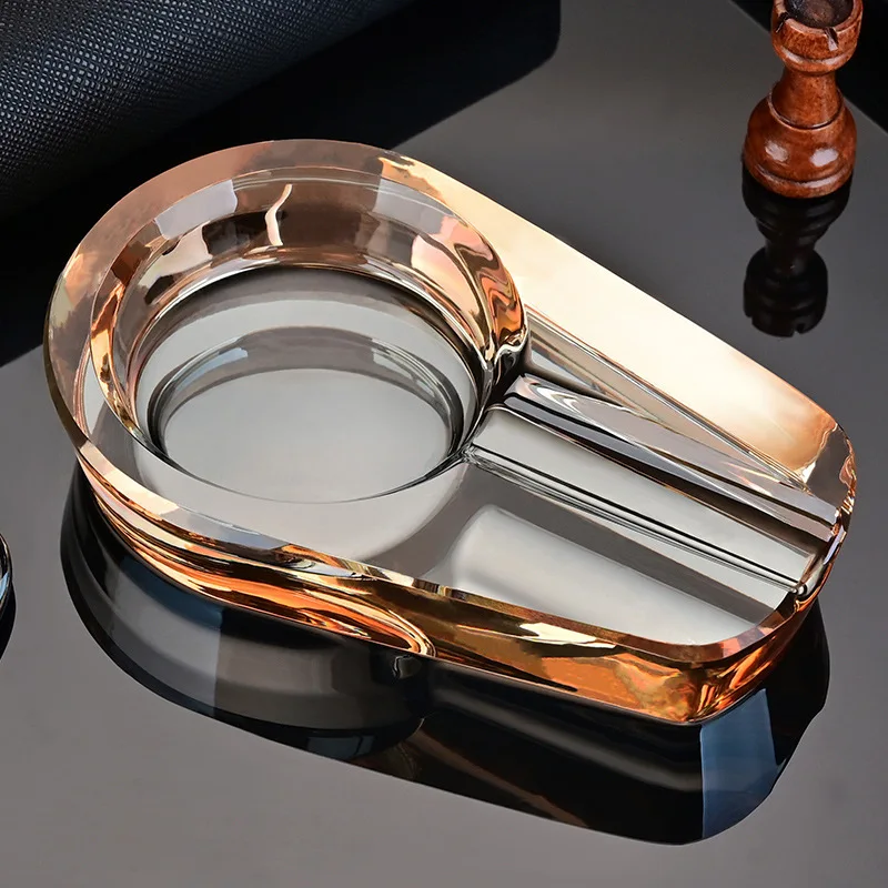 Cigar Ashtray Crystal Glass Cigarette Holder Men Outdoor Ash Tray for Patio Indoor Outdoor Home Office Tabletop Desk Decor