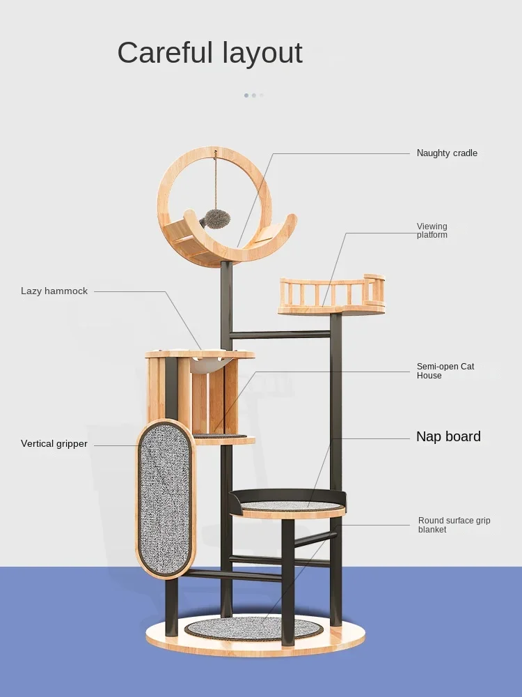 Solid Wood Cat Climbing Frame  Integrated Large  Rack Villa Cat Grinding Claw Board Supplies Multifunctional Toys