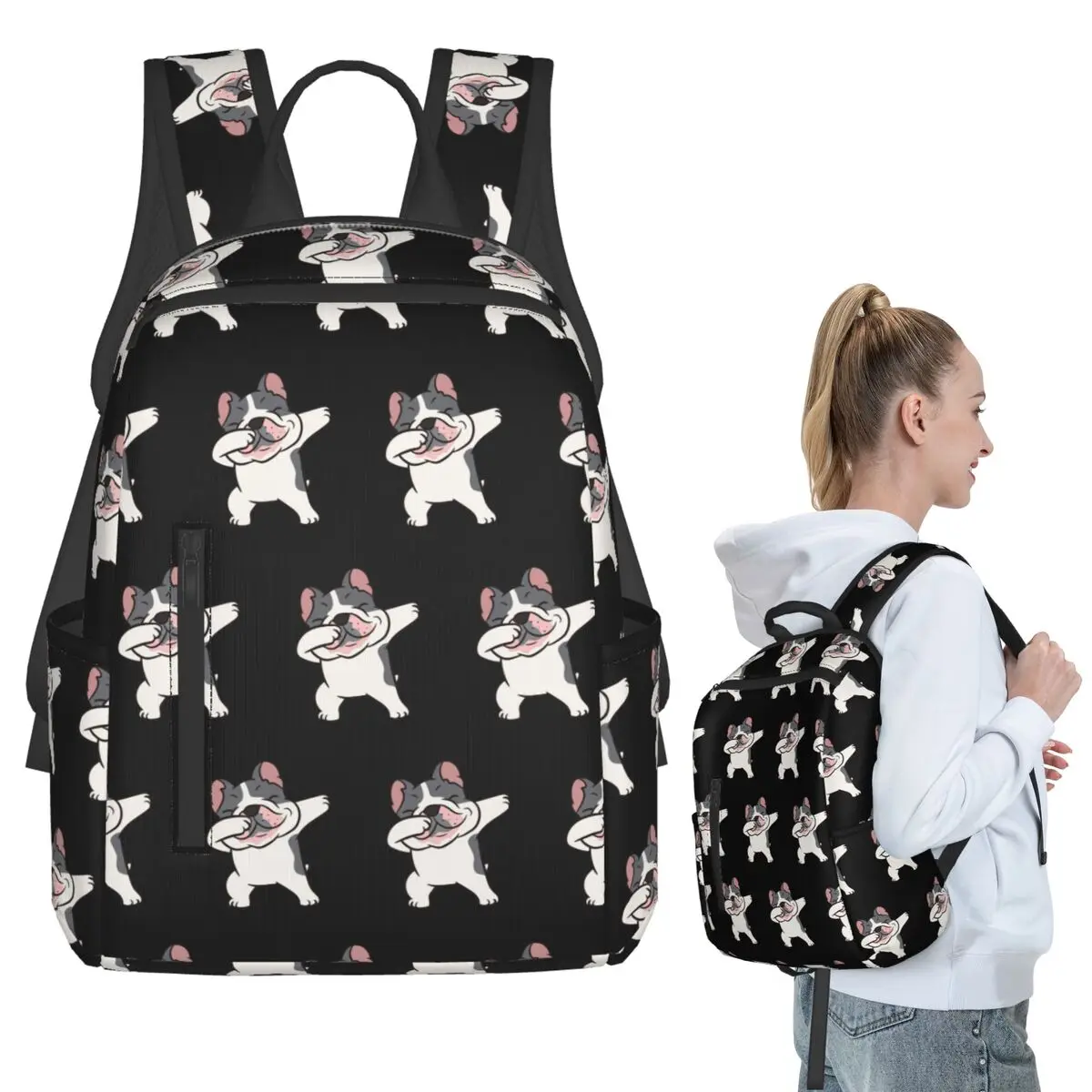 

French Bulldog Owner Cute Dabbing French Bulldog Backpack Student BookBag Kids School Bag Laptop Shoulder Bags Men Women