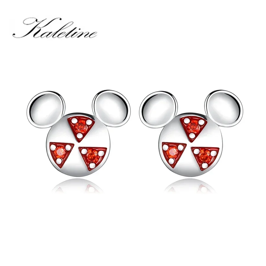 KALETINE Triangle Art Red Love Heart Paintings Stud Earrings 925 Sterling Silver Mouse Round Photo Making Findings Gift for Girl