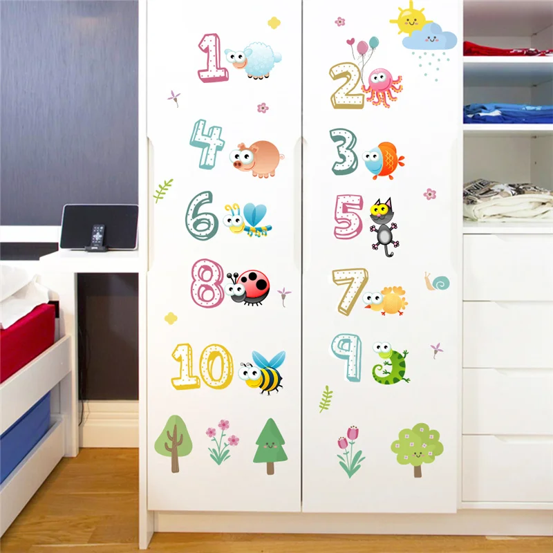 Cartoon Animal Arabic Numbers Wall Stickers For Classroom Kids Room Home Decoration Nursery Mural Art Decal Educational Poster