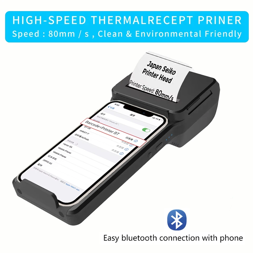 2 in 1 Phone Back Clip Thermal Printer and 2D Scanner Bluetooth 58mm Printer 7.4V 3000mAh Battery Mobile Wireless Scanner