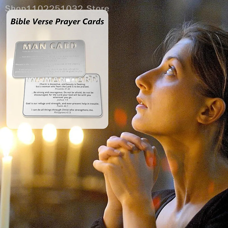 Christian Jesus Cross Holy Bible Verse Prayer Cards For Women Men Metal Card Creative Gift