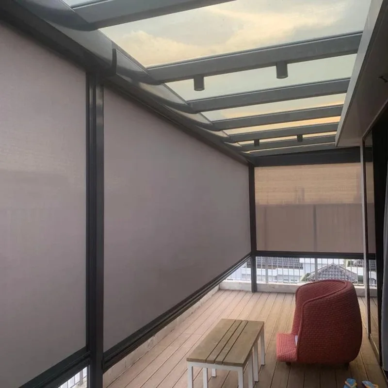 【Best Selling】Custom Size Fireproof Patio Roller Shade Pergola Louver Outdoor Ziptrak Outdoor Shade Motorized