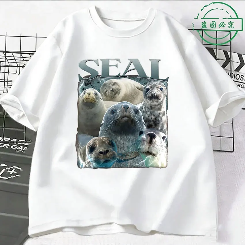 Vintage Funny Seal Meme Ocean Animal Bootleg Graphic T-Shirt Unisex Fashion Aesthetic T Shirt Casual Oversized Short Sleeve Tees