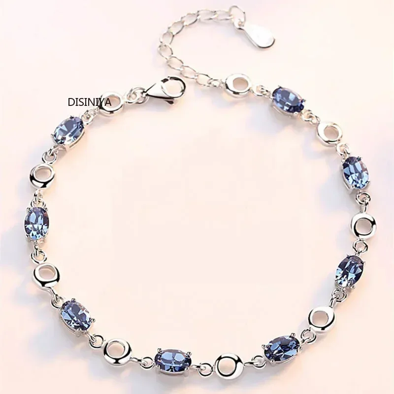 Women's Blue Topaz Bracelet: 925 Silver Plated Gem Bracelet, for Women's Birthday, Adjustable Size S80061