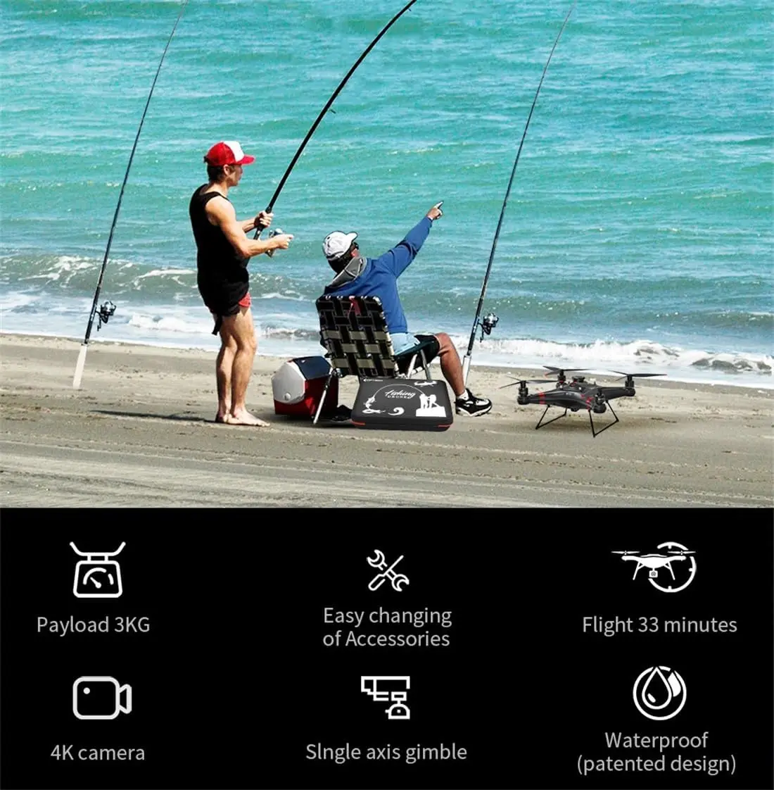 Imagem -02 - Drone de Pesca Impermeável com Câmera 4k Auto Drop Bait Release 33mins Gps Drones 3kg Payload Drone para Adultos Fisherman