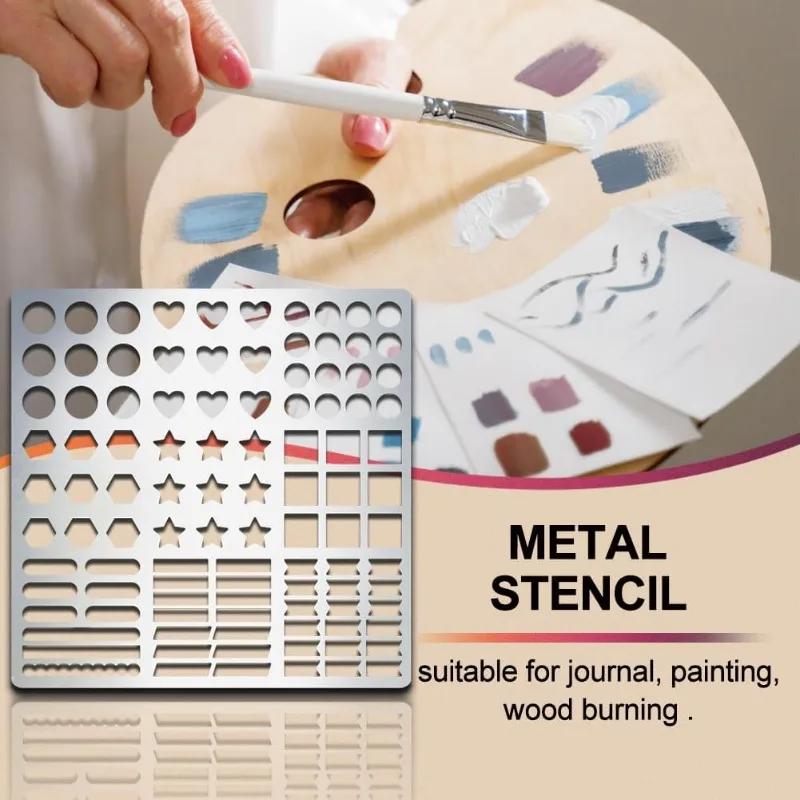 1 pc Geometric Metal Stencils Stars Round Journal Stencil Stainless Steel Stencils Love Heart Hexagon Square Pattern Template