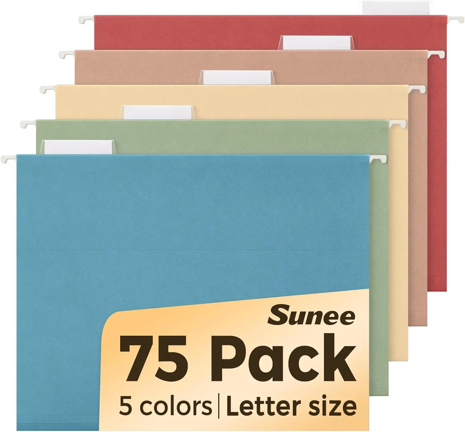 

75-Pack Hanging File Folders, Letter Size, Retro Colors, Adjustable Tabs, Expandable