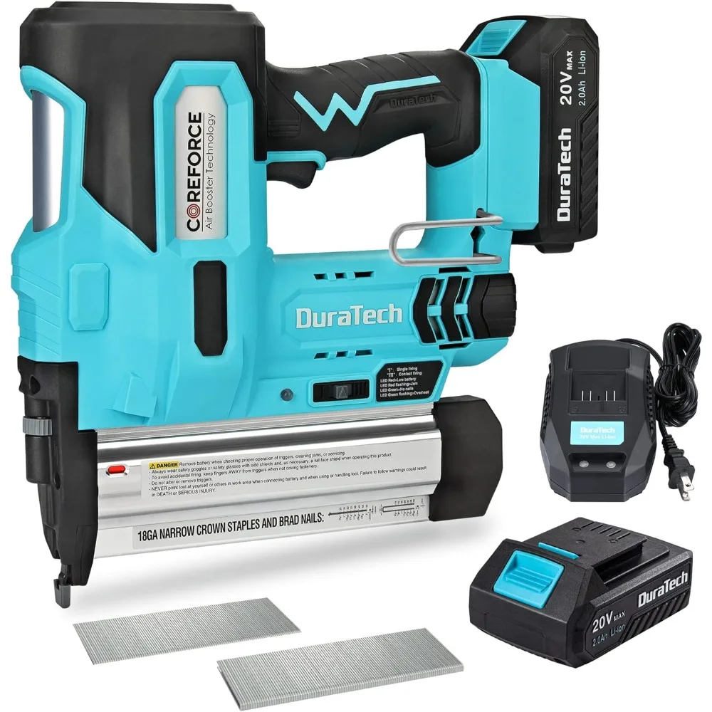 

20V Cordless Brad Nailer, 18 Gauge, 2-in-1 Nail/Staple Gun for Upholstery, Carpentry, Including 2.0Ah Rechargeable Battery,