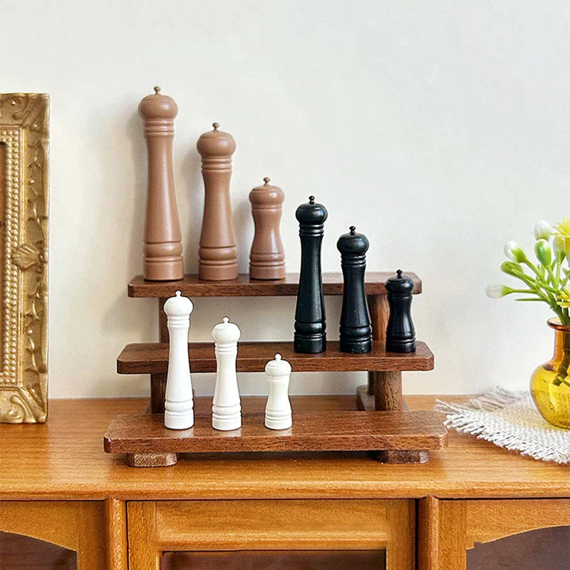 Meubles de maison de poupée en alliage, 3 pièces, bouteille de broyage de poivre de cuisine, Mini scène Miniature, modèle accessoires de poupée