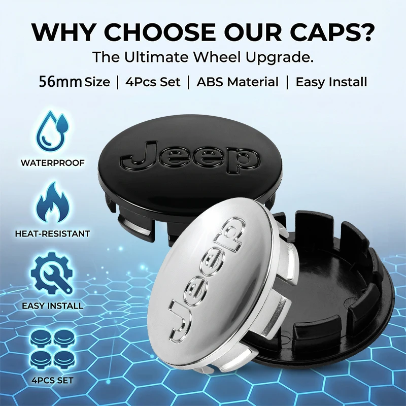 4 Peças 56mm Tampas de Centro de Roda com Emblema para Jeep Renegade Wrangler JK Grand Cherokee WJ XJ Willys Compass Command