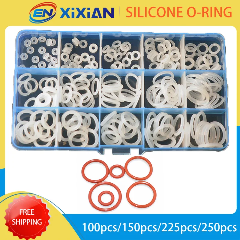 100pcs/150pcs/225pcs/250pcs Silicone O-ring Sealing Gaskets Waterproof Washer HighTemperature Oring Repair Box Assortment Sets