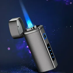 New Touch Sensing Metal Outdoor Windproof Electric USB Lighter Turbo Three Torch Blue Flame Jet Cigar Tool Gas Lighter Men