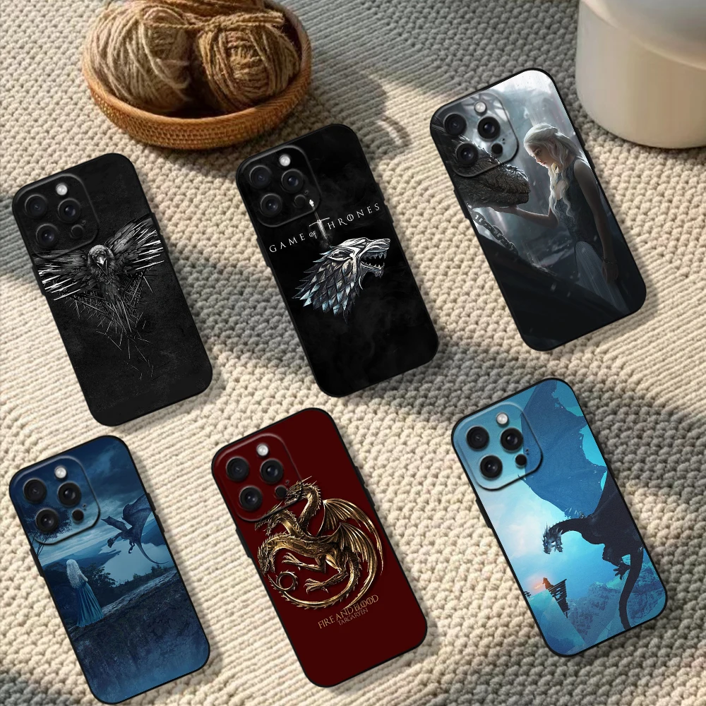 Set G-Game Of T-Thrones Phone Case For iPhone 11 12 13 14 15 16 Pro Max Plus Black Silicone Soft Case