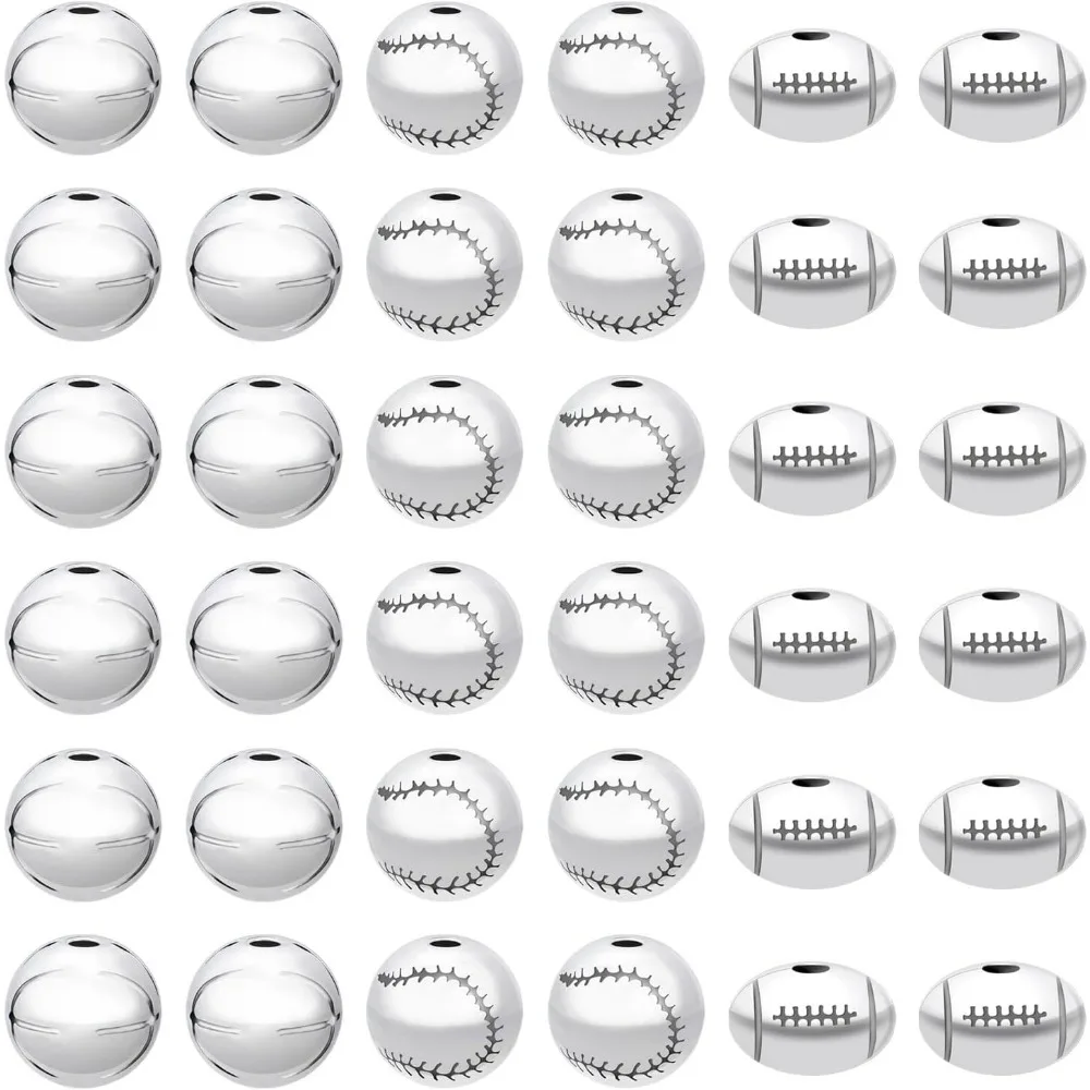 60PCS Ball Beads Alloy Beads for Jewelry Making Basketball Tennis Rugby Beads Alloy Ball Charms Bead Spacer Bead for DIY