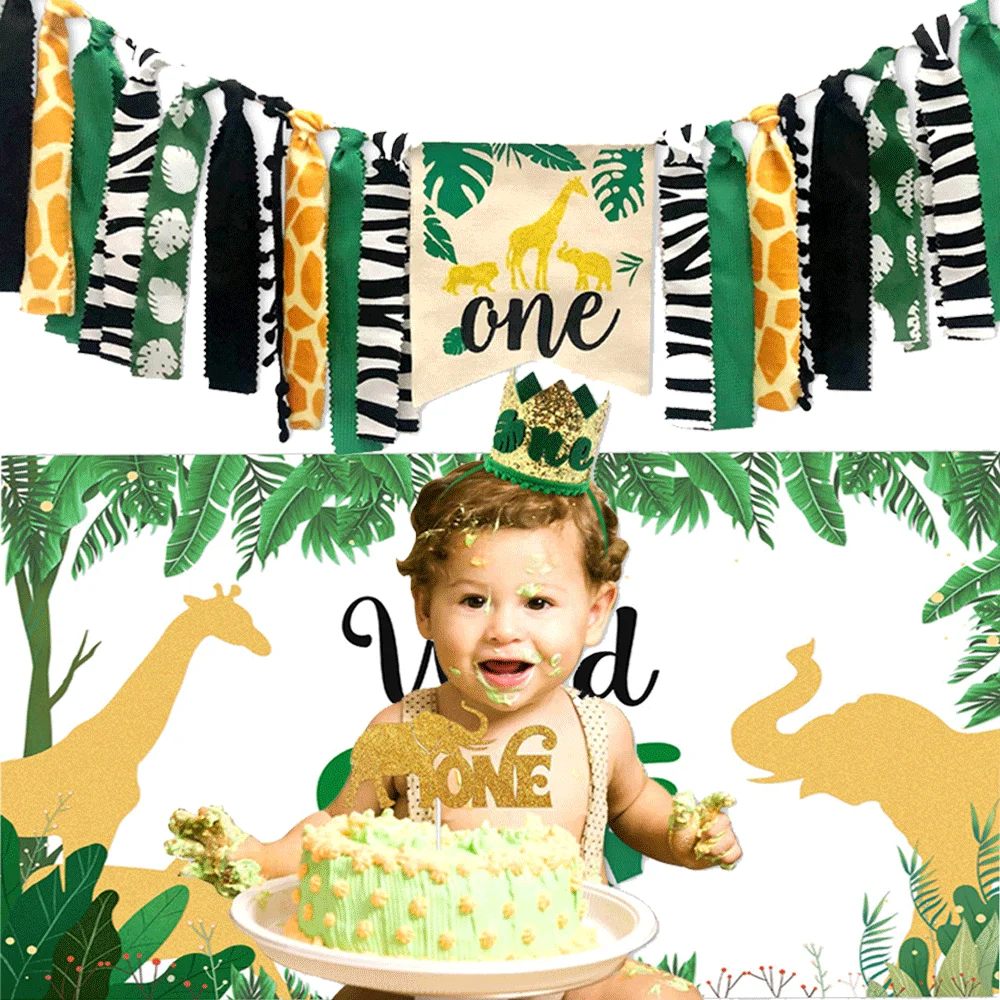 1Set Woodland Animal Leopard Tiger Print Plate tovaglioli tovaglioli Forest Banner Jungle Safari Wild One Birthday Party Decoration