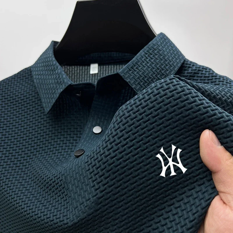 Sommer Herren Eisseide Kurzarm-T-Shirts Kühl Atmungsaktiv Business-Casual Mode Poloshirts Vielseitige Oberbekleidung