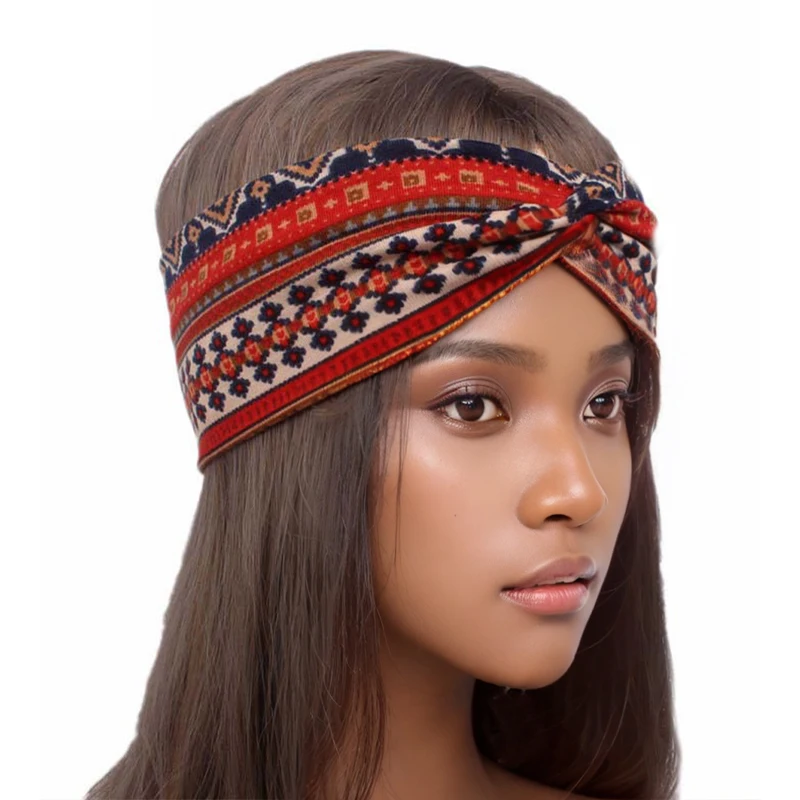 

New Ethnic Print Stretch Cotton Headband for Women Boho Twisted Turban Head Scarf Ladies Bandage Head Wrap Hair Accessories