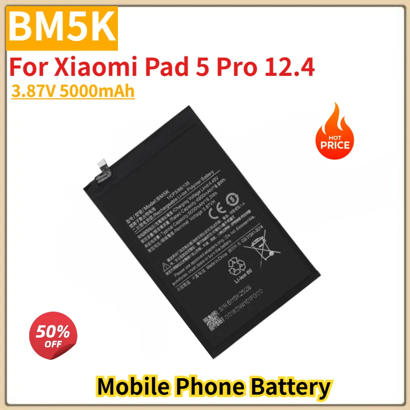 BM5K High Quality Tablet Battery 3.87V 5000mAh For Xiaomi Pad 5 Pro 12.4 Brand New Replacement Battery