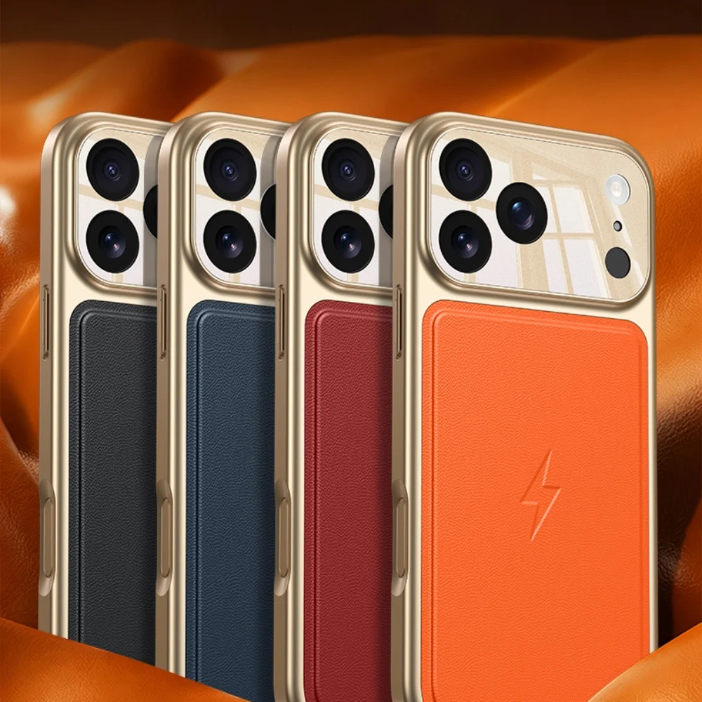 

Чехол из премиальной воловьей кожи для iPhone 17 Pro Max 16 15 с поддержкой беспроводной зарядки