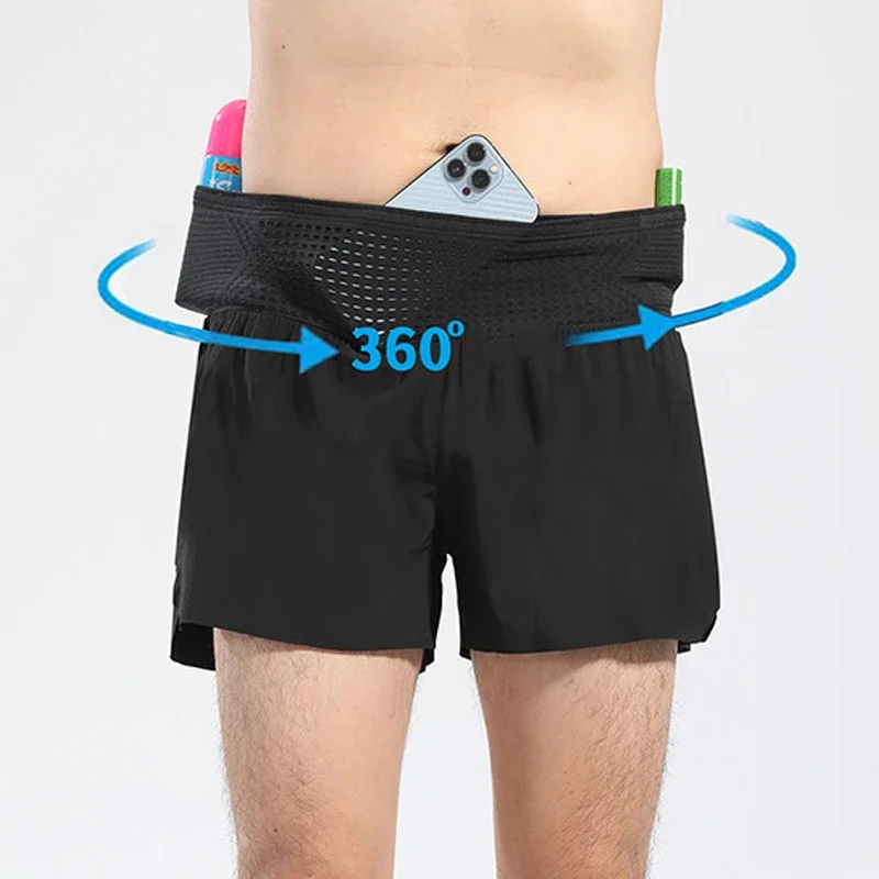 360 Degree Waist Pack Trail Running Shorts with Quick Dry Non-Slip Liner M-3XL Fitness Hiking Marathon Training Athletic Shorts