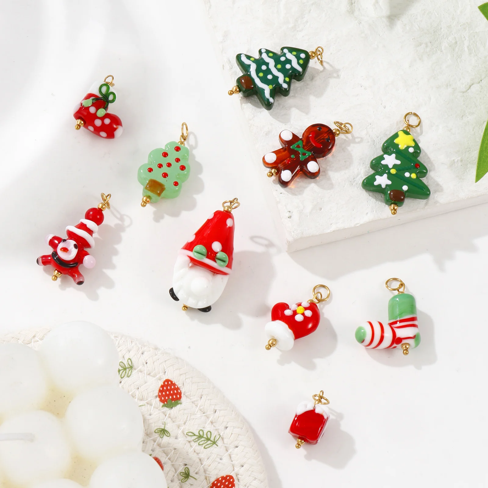 1 Piece Christmas Charms Christmas Tree Stocking Glove Santa Claus 304 Stainless Steel & Resin Pendants For Necklace DIY Making
