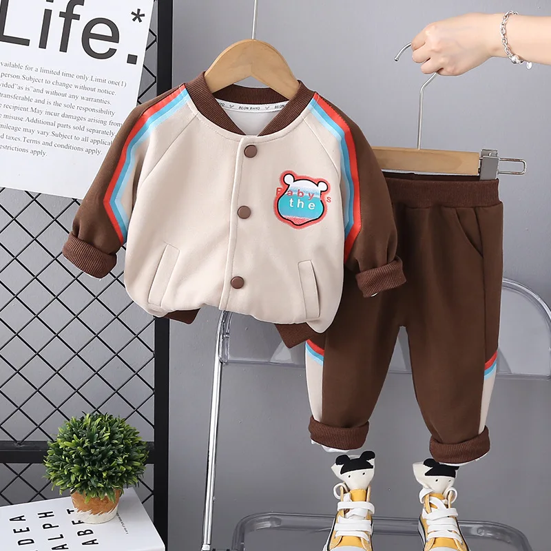 Toddler Boys Outfits 2024 Fall Baby Boy Clothes 1 To 5 Years Cartoon Single Breasted Long Sleeve Jackets and Pants Kids Suits