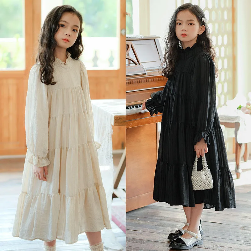 Teen Girl Kid\'s Dress Long Sleeve Midi Princess Layered Dress for Girls Ruffles Spring Autumn Children Clothing 6 to 16 Years