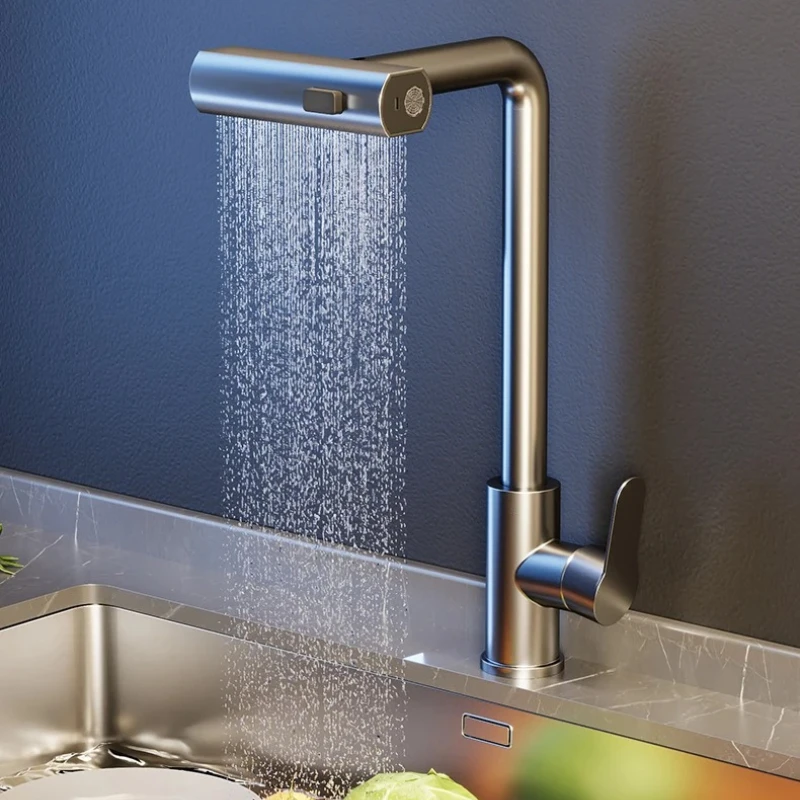 ‌Retractable Brass Faucet - Pull-Down Cold/Hot Mixer, No-Spill Spray for Laundry & Dishwashing Sink, Solid Copper Finish