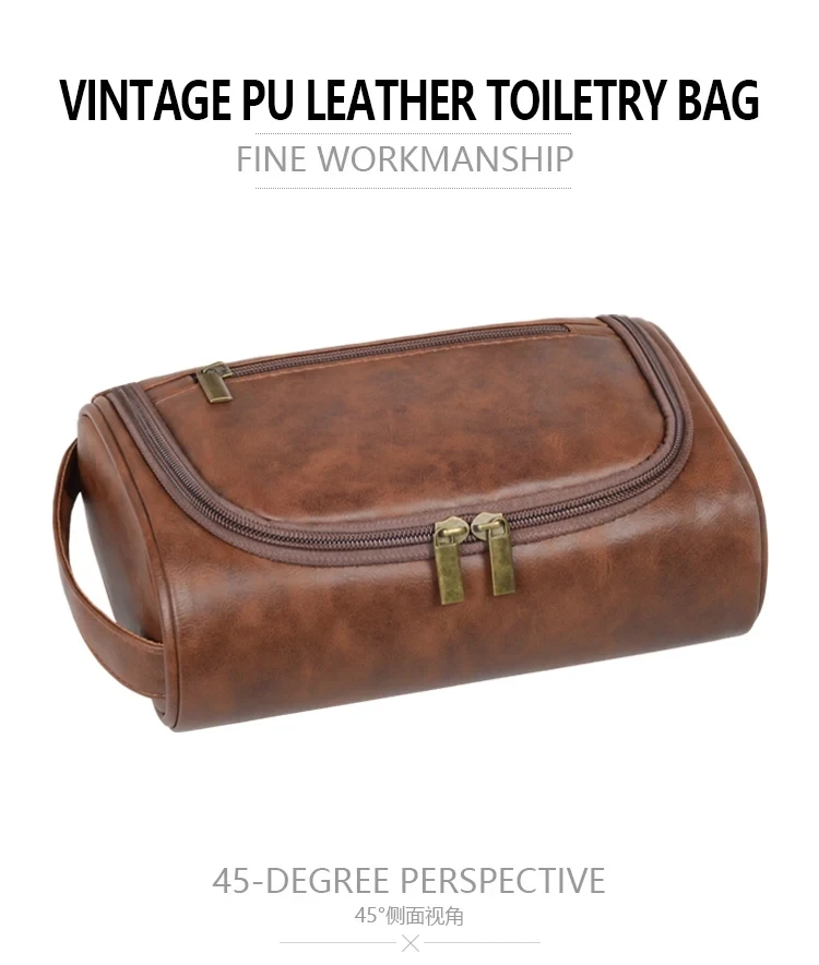 Hohe Qualität Reise Kulturbeutel Für Frauen Männer Retro PU Leder Kosmetik Taschen Weibliche Wasserdichte Reise Make-Up Tasche – Detail 14