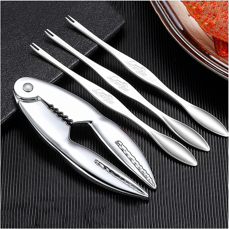 4Pcs Seafood Tool Set Including 1 Seafood Crackers and 3 Crab Legs Opener Shellfish Crab Leg Sheller for Gift to