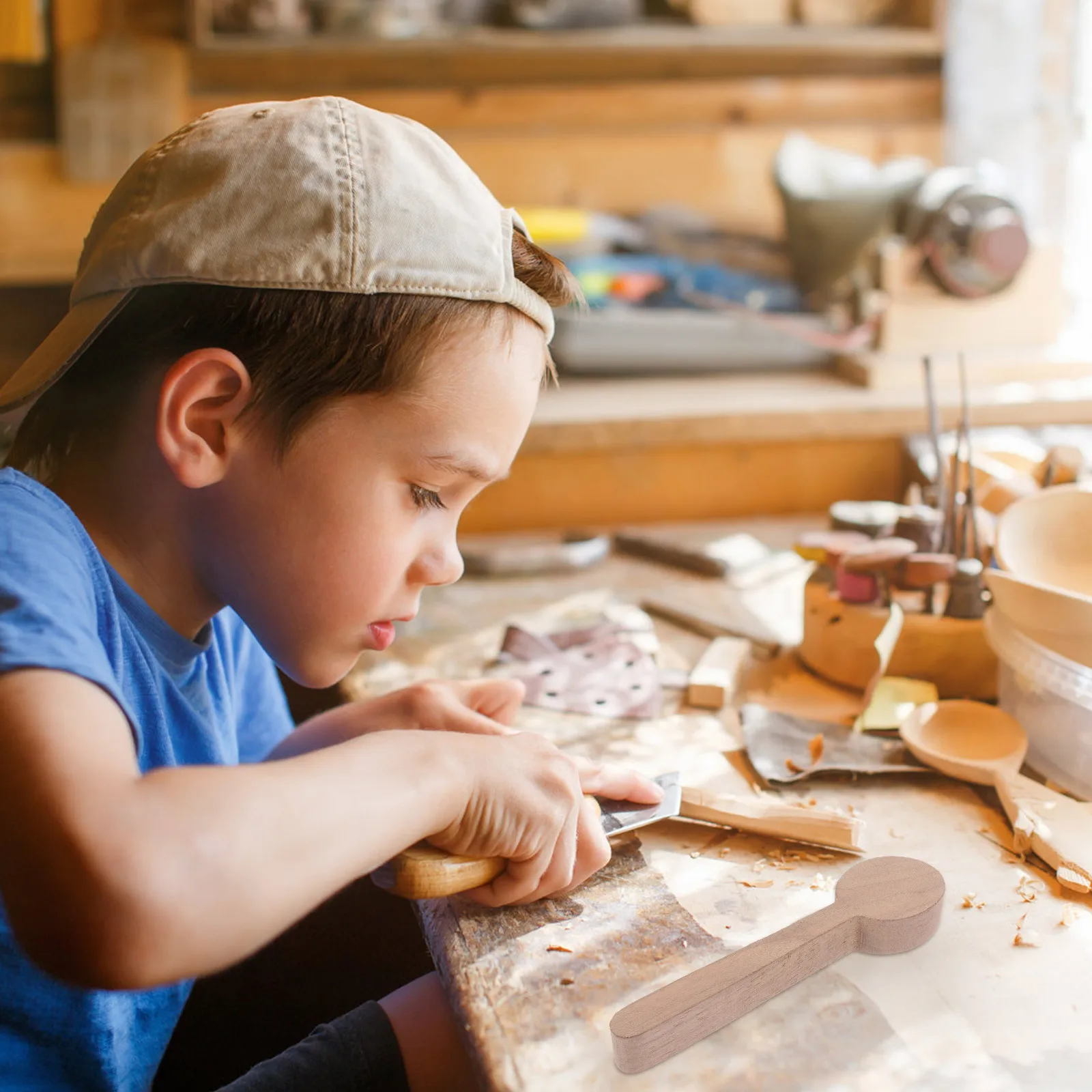 

4Pcs Wood Carving Spoons DIY Supply Safe Practical Unique Design Tableware Crafting Kit Unfinished Wooden Spoons