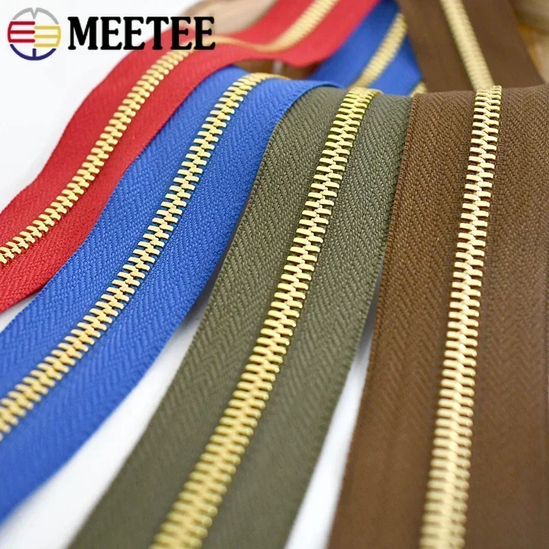 1/2/3Yards 5# Colored Metal Zipper Gold/Sliver Teeth Double Puller Open-end Zips for Bag Garment Zip Repair Kit Sewing Accessory