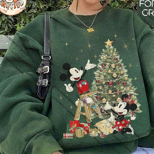 Imagen 1 del producto Sudadera Retro con diseño de árbol de Navidad de Mickey Minnie, jersey de cuello redondo de Navidad de Disney Mouse 2025, sudadera de pareja de Navidad de Disney