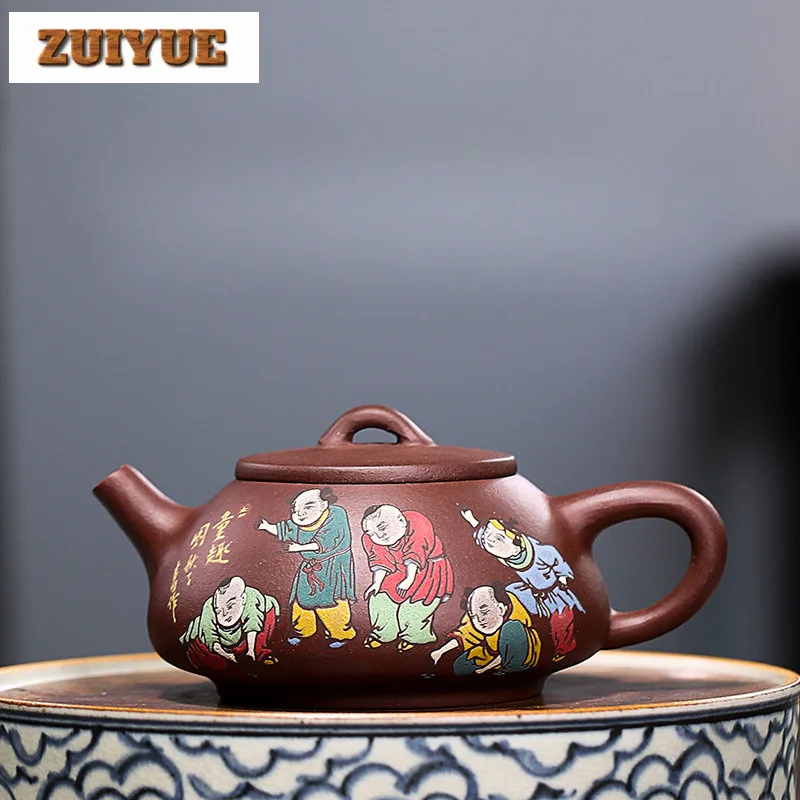 

Yixing Purple Clay Teapots Handmade Hand painted Stone Scoop Pot Raw Ore Purple Mud Kettle with Strainer Zisha Tea Set Tea