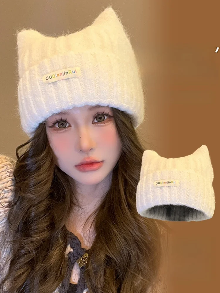 

Ear Knitted Woolen Hat Women's Overhead Sle Warm Ear Protection Small Face Effect Autumn Winter Versatile Cute Hat