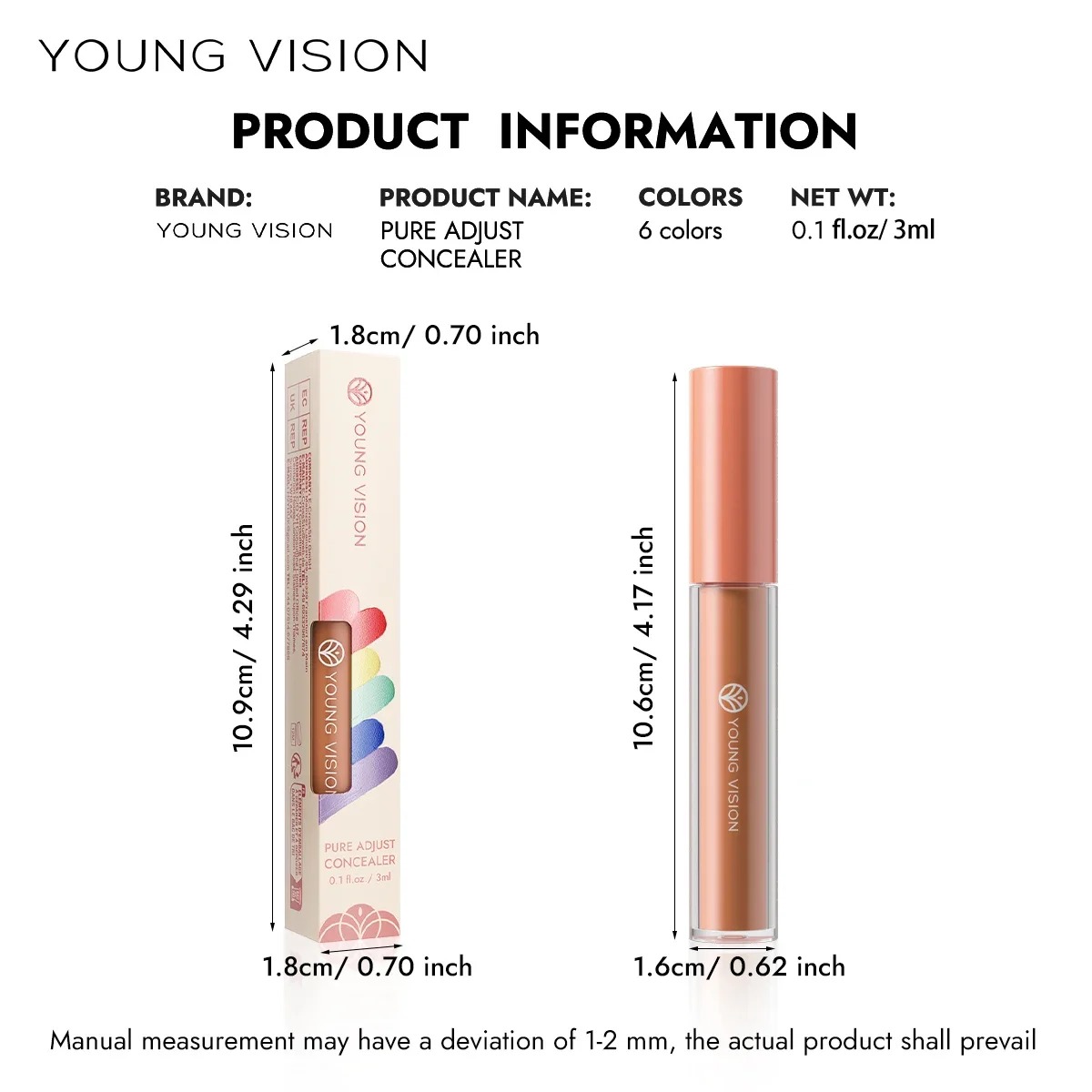 YOUNG VISION Corrector fresco hidratante de 6 colores ilumina el tono de la piel y cubre las imperfecciones y las ojeras corrector