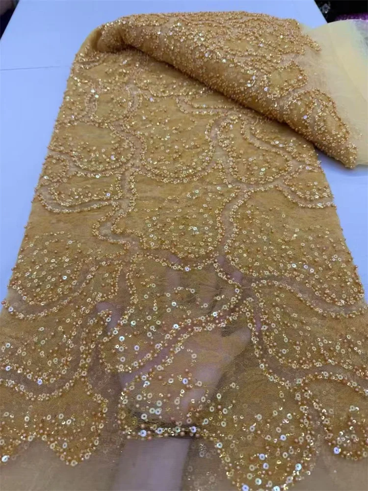 New Pink Red Swiss Luxury Sequins Lace High Quality Fabrics 2025 African Beaded Tulle Mesh Lace Fabric For Sewing Per 5 Yards