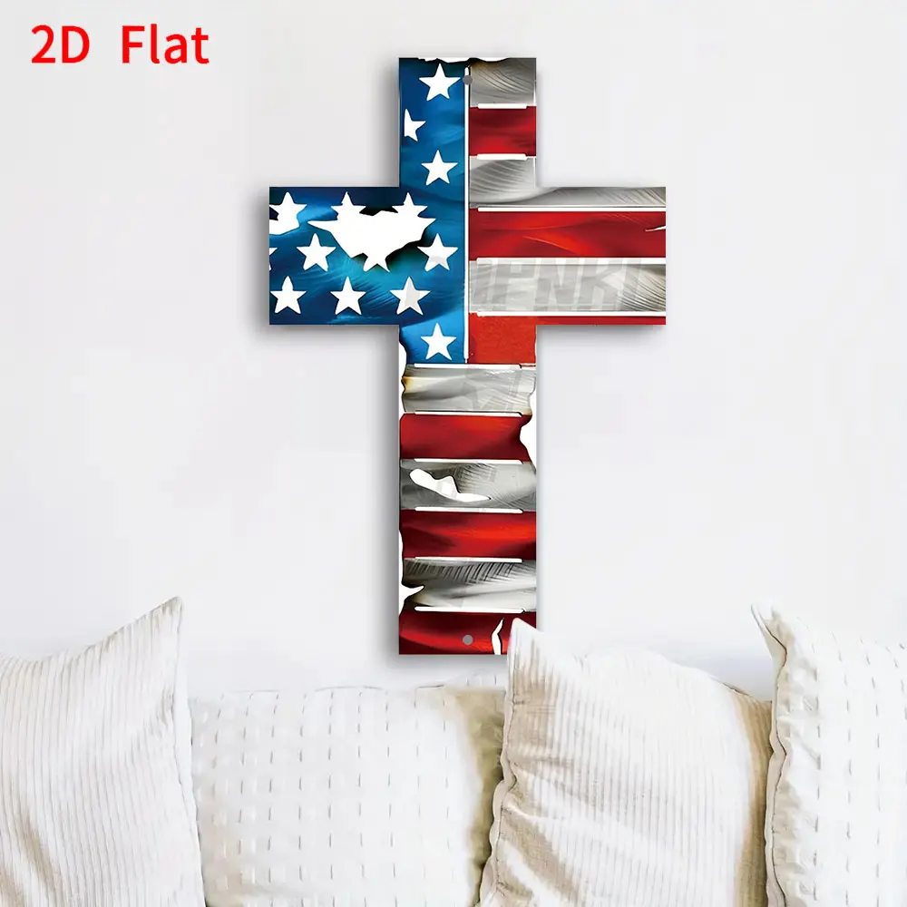 Décoration Murale 2D Plate 1 pièce, Drapeau Américain Effiloché, Cadeau Commémoratif pour Vétérans pour Halloween/Noël/Jour de l'Indépendance/Fête des Pères